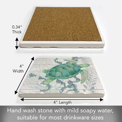 Thirstystone Beach Therapy Turtle Single Tumbled Tile Stone Coaster with Protective Cork Backing Manufactured in The USA 4" Square, Colorful, Artistic, Easily Wipes Clean