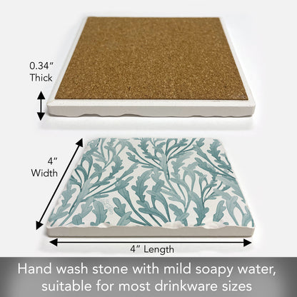 Thirstystone Teal Seaweed Single Tumbled Tile Stone Coaster with Protective Cork Backing Manufactured in The USA 4" Square, Colorful, Artistic, Easily Wipes Clean