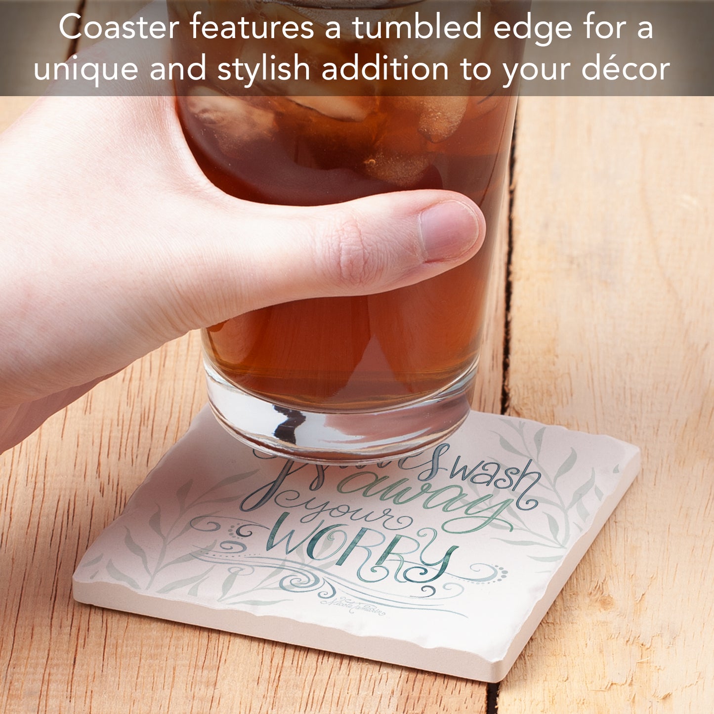 Thirstystone Waves Wash Single Tumbled Tile Stone Coaster with Protective Cork Backing Manufactured in The USA 4" Square, Colorful, Artistic, Easily Wipes Clean