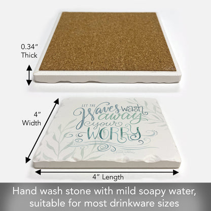 Thirstystone Waves Wash Single Tumbled Tile Stone Coaster with Protective Cork Backing Manufactured in The USA 4" Square, Colorful, Artistic, Easily Wipes Clean