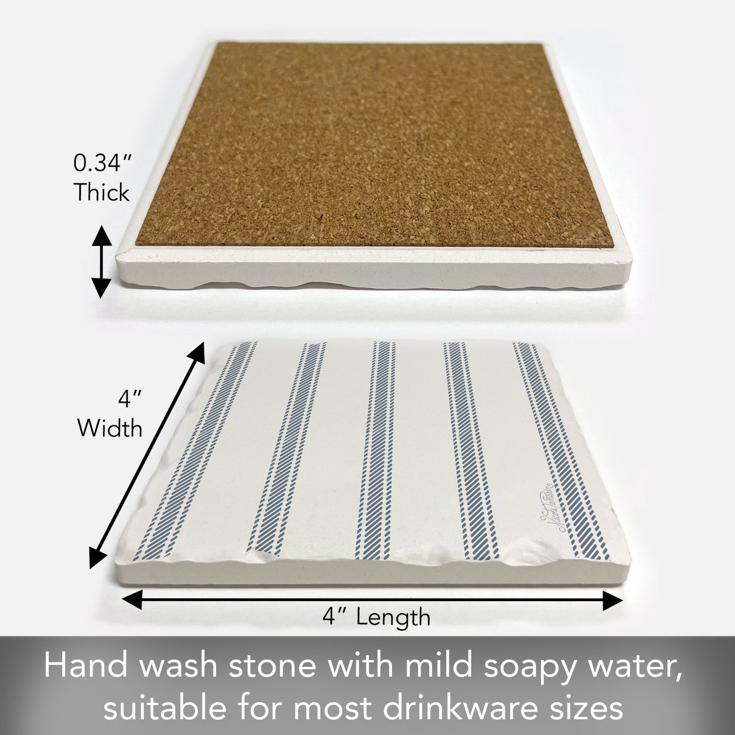 Thirstystone Beach Stripes Single Tumbled Tile Stone Coaster with Protective Cork Backing Manufactured in The USA 4" Square, Colorful, Artistic, Easily Wipes Clean