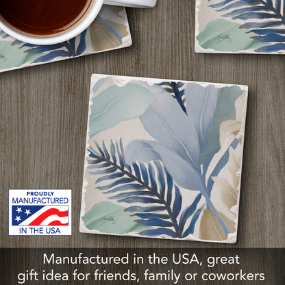 Thirstystone Blue Palms Single Tumbled Tile Stone Coaster with Protective Cork Backing Manufactured in The USA 4" Square, Colorful, Artistiic, Easily Wipes Clean
