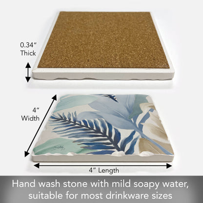 Thirstystone Blue Palms Single Tumbled Tile Stone Coaster with Protective Cork Backing Manufactured in The USA 4" Square, Colorful, Artistiic, Easily Wipes Clean
