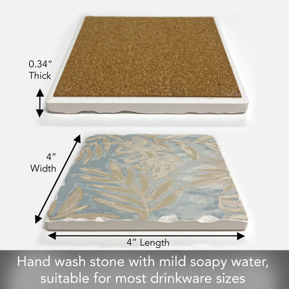 Thirstystone Coastal Leaves Single Tumbled Tile Stone Coaster with Protective Cork Backing Manufactured in The USA 4" Square, Colorful, Artistiic, Easily Wipes Clean