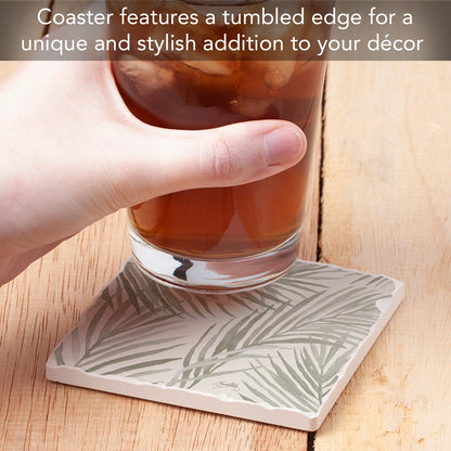 Thirstystone Palm Fronds Single Tumbled Tile Stone Coaster with Protective Cork Backing Manufactured in The USA 4" Square, Colorful, Artistiic, Easily Wipes Clean