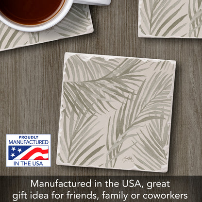 Thirstystone Palm Fronds Single Tumbled Tile Stone Coaster with Protective Cork Backing Manufactured in The USA 4" Square, Colorful, Artistiic, Easily Wipes Clean
