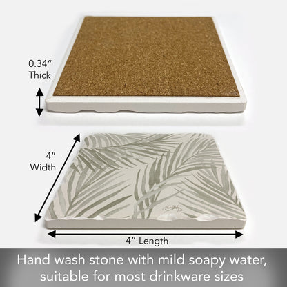Thirstystone Palm Fronds Single Tumbled Tile Stone Coaster with Protective Cork Backing Manufactured in The USA 4" Square, Colorful, Artistiic, Easily Wipes Clean