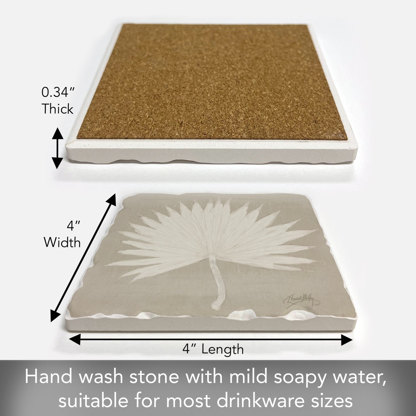Thirstystone Fan Palm I Single Tumbled Tile Stone Coaster with Protective Cork Backing Manufactured in The USA 4" Square, Colorful, Artistiic, Easily Wipes Clean