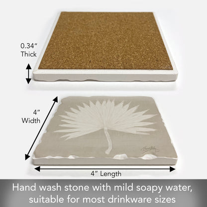 Thirstystone Fan Palm I Single Tumbled Tile Stone Coaster with Protective Cork Backing Manufactured in The USA 4" Square, Colorful, Artistiic, Easily Wipes Clean