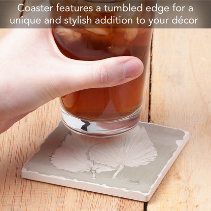 Thirstystone Fan Palm II Single Tumbled Tile Stone Coaster with Protective Cork Backing Manufactured in The USA 4" Square, Colorful, Artistiic, Easily Wipes Clean