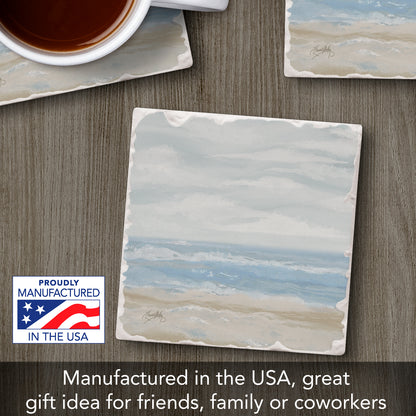 Thirstystone Calm Sea Single Tumbled Tile Stone Coaster with Protective Cork Backing Manufactured in The USA 4" Square, Colorful, Artistiic, Easily Wipes Clean