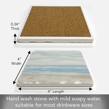 Thirstystone Calm Sea Single Tumbled Tile Stone Coaster with Protective Cork Backing Manufactured in The USA 4" Square, Colorful, Artistiic, Easily Wipes Clean