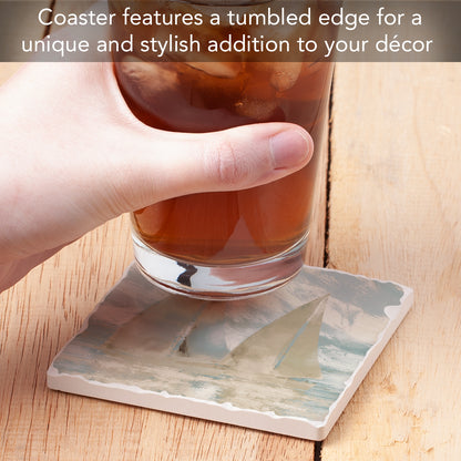 Thirstystone Sail at Dawn Single Tumbled Tile Stone Coaster with Protective Cork Backing Manufactured in The USA 4" Square, Colorful, Artistiic, Easily Wipes Clean
