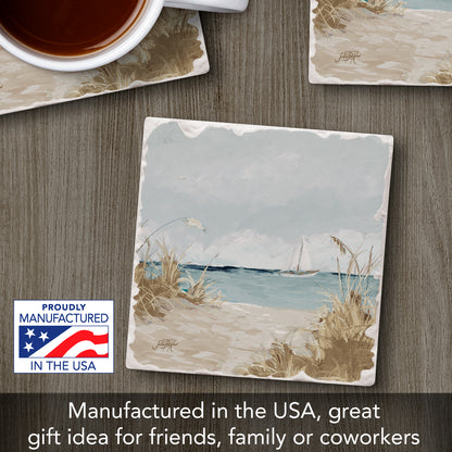 Thirstystone Peek at Beach Single Tumbled Tile Stone Coaster with Protective Cork Backing Manufactured in The USA 4" Square, Colorful, Artistiic, Easily Wipes Clean