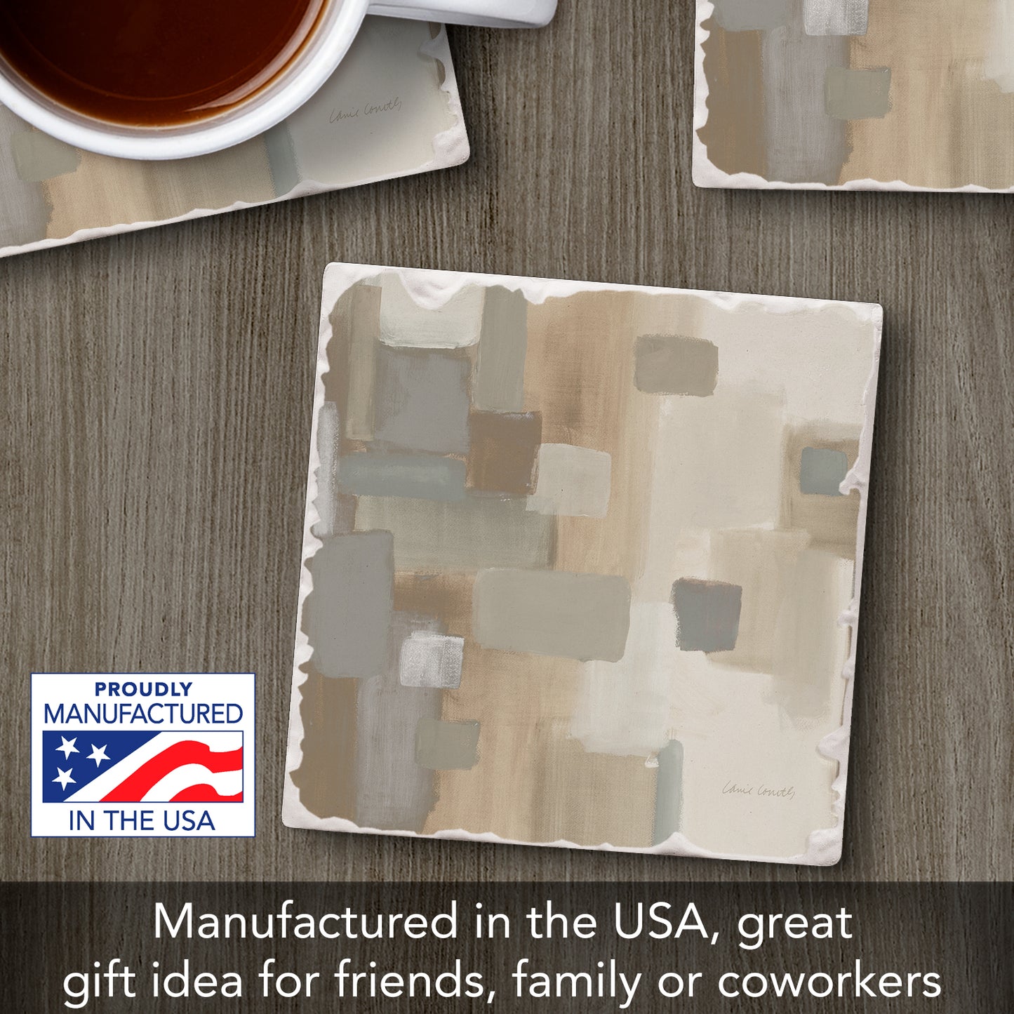 Thirstystone Soft Patches I Single Tumbled Tile Stone Coaster with Protective Cork Backing Manufactured in The USA 4" Square, Colorful, Artistic, Easily Wipes Clean