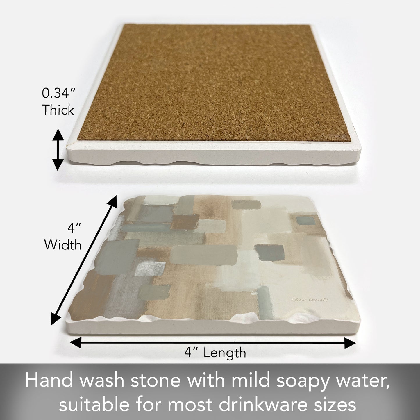 Thirstystone Soft Patches I Single Tumbled Tile Stone Coaster with Protective Cork Backing Manufactured in The USA 4" Square, Colorful, Artistic, Easily Wipes Clean
