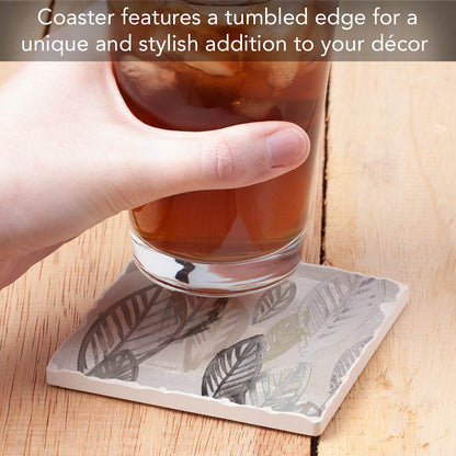 Thirstystone Modern Leaves Single Tumbled Tile Stone Coaster with Protective Cork Backing Manufactured in The USA 4" Square, Colorful, Artistiic, Easily Wipes Clean