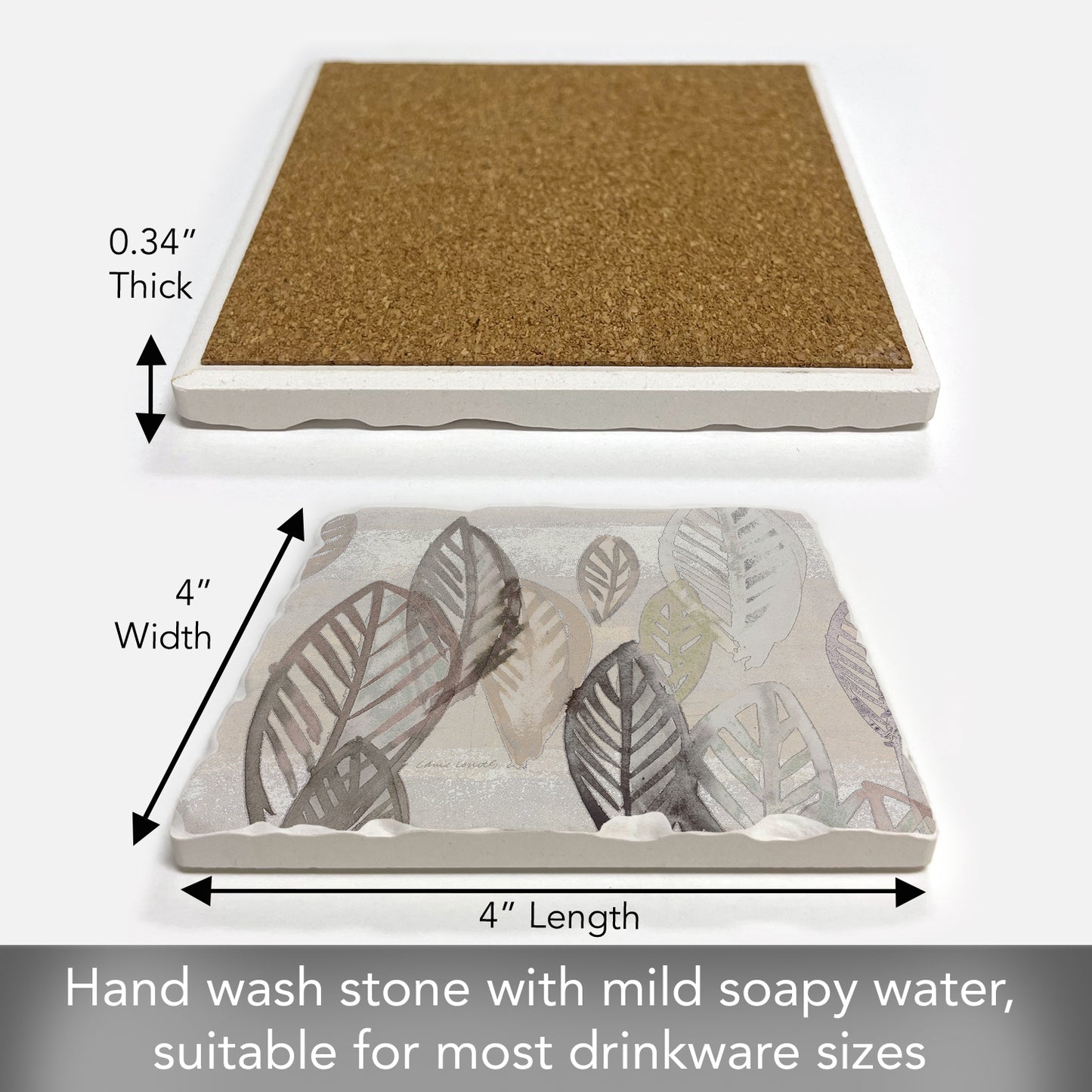 Thirstystone Modern Leaves Single Tumbled Tile Stone Coaster with Protective Cork Backing Manufactured in The USA 4" Square, Colorful, Artistiic, Easily Wipes Clean
