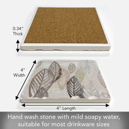 Thirstystone Modern Leaves Single Tumbled Tile Stone Coaster with Protective Cork Backing Manufactured in The USA 4" Square, Colorful, Artistiic, Easily Wipes Clean