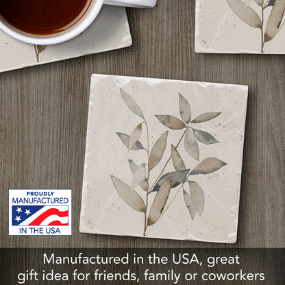 Thirstystone Neutral Botanicals Design II Single Tumbled Tile Stone Coaster with Protective Cork Backing Manufactured in The USA 4" Square, Colorful, Artistiic, Easily Wipes Clean