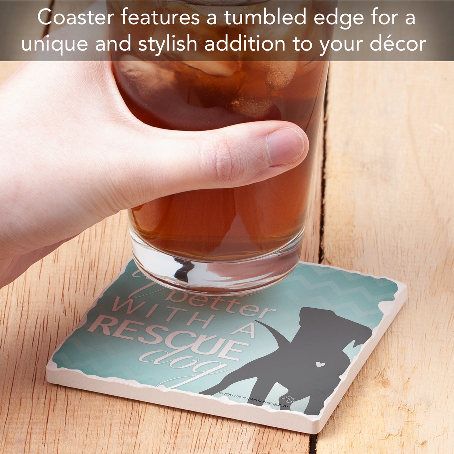 Thirstystone Rescue Dog Single Tumbled Tile Stone Coaster with Protective Cork Backing Manufactured in The USA 4" Square, Artistic, Easily Wipes Clean