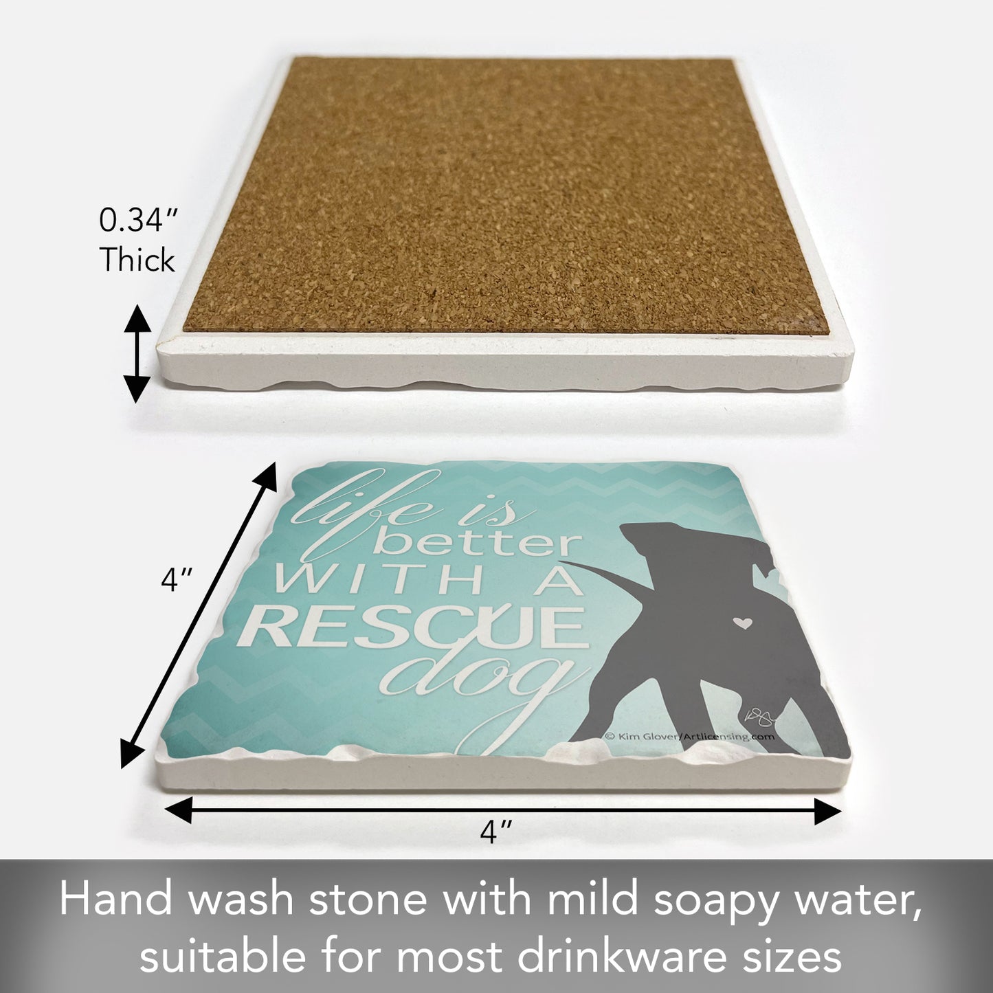 Thirstystone Rescue Dog Single Tumbled Tile Stone Coaster with Protective Cork Backing Manufactured in The USA 4" Square, Artistic, Easily Wipes Clean
