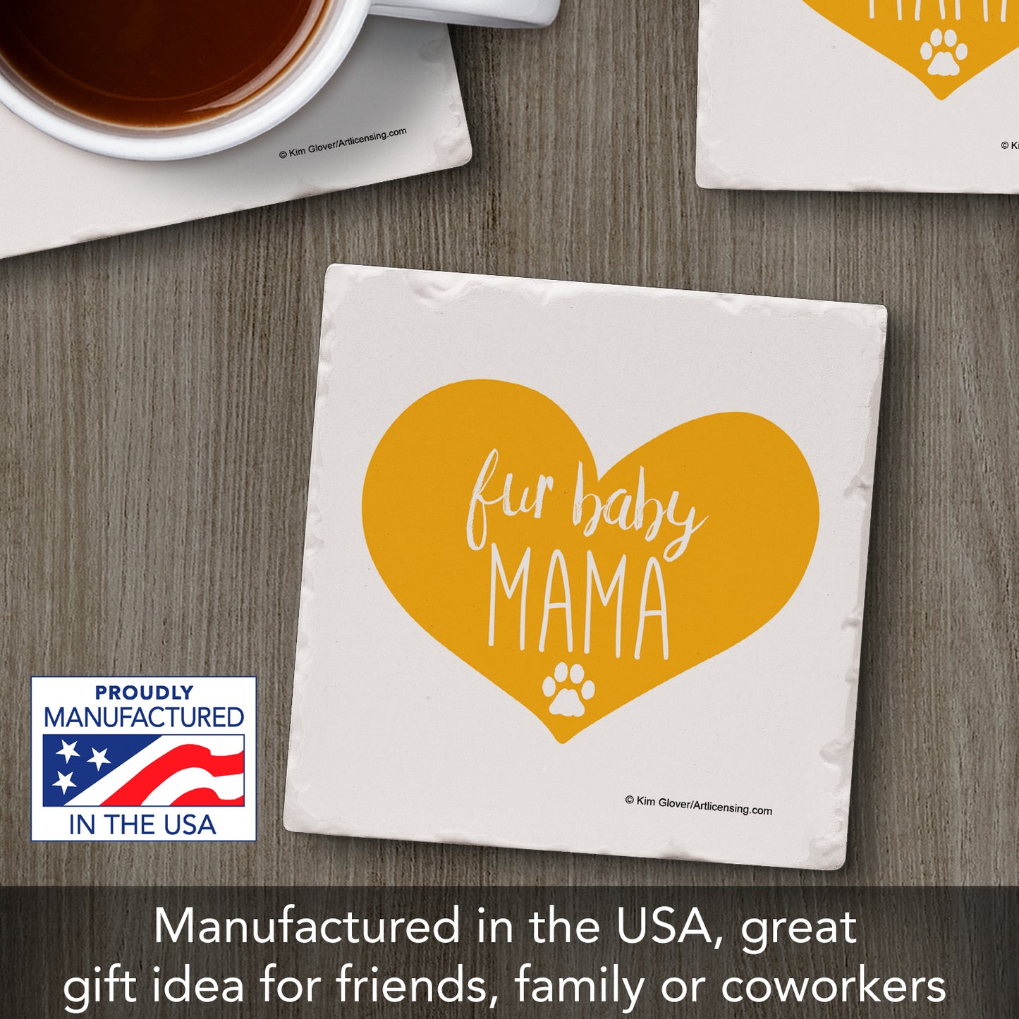 Thirstystone Fur Baby Mama Single Tumbled Tile Stone Coaster with Protective Cork Backing Manufactured in The USA 4" Square, Artistic, Easily Wipes Clean