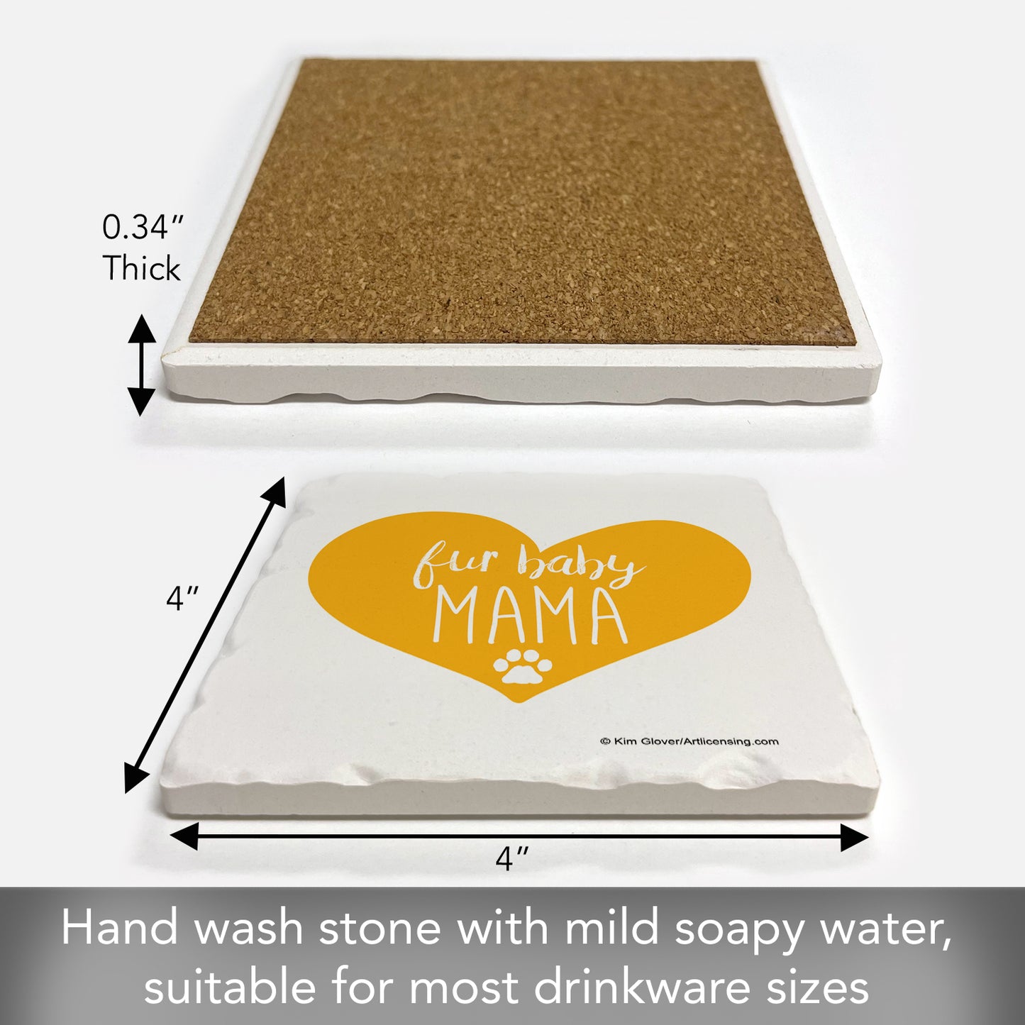 Thirstystone Fur Baby Mama Single Tumbled Tile Stone Coaster with Protective Cork Backing Manufactured in The USA 4" Square, Artistic, Easily Wipes Clean