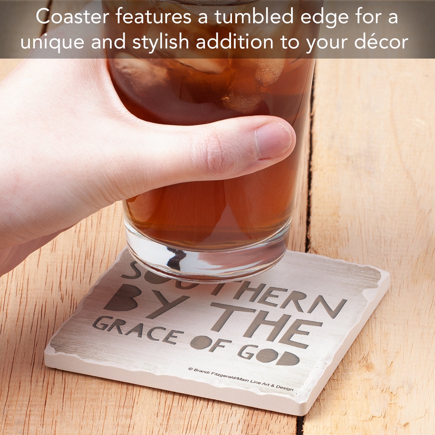 Thirstystone Southern by Grace Single Tumbled Tile Stone Coaster with Protective Cork Backing Manufactured in The USA 4" Square, Artistic, Easily Wipes Clean