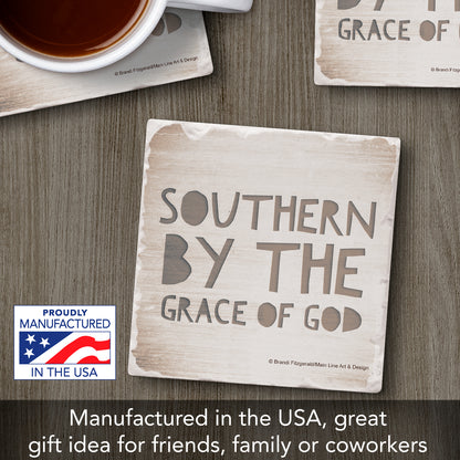 Thirstystone Southern by Grace Single Tumbled Tile Stone Coaster with Protective Cork Backing Manufactured in The USA 4" Square, Artistic, Easily Wipes Clean