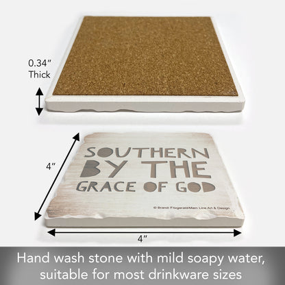Thirstystone Southern by Grace Single Tumbled Tile Stone Coaster with Protective Cork Backing Manufactured in The USA 4" Square, Artistic, Easily Wipes Clean