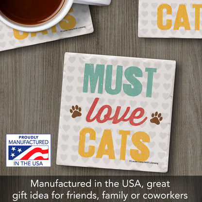 Thirstystone Must Love Cats Single Tumbled Tile Stone Coaster with Protective Cork Backing Manufactured in The USA 4" Square, Artistic, Easily Wipes Clean