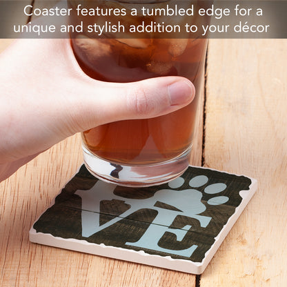 Thirstystone Love Paw Print Single Tumbled Tile Stone Coaster with Protective Cork Backing Manufactured in The USA 4" Square, Artistic, Easily Wipes Clean