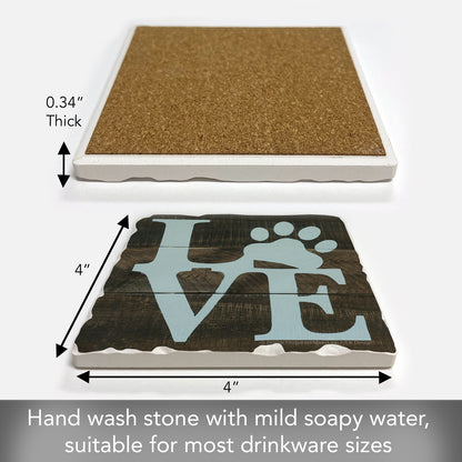 Thirstystone Love Paw Print Single Tumbled Tile Stone Coaster with Protective Cork Backing Manufactured in The USA 4" Square, Artistic, Easily Wipes Clean