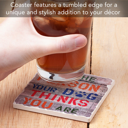 Thirstystone Dog Thinks Single Tumbled Tile Stone Coaster with Protective Cork Backing Manufactured in The USA 4" Square, Artistic, Easily Wipes Clean