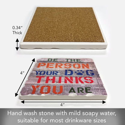 Thirstystone Dog Thinks Single Tumbled Tile Stone Coaster with Protective Cork Backing Manufactured in The USA 4" Square, Artistic, Easily Wipes Clean