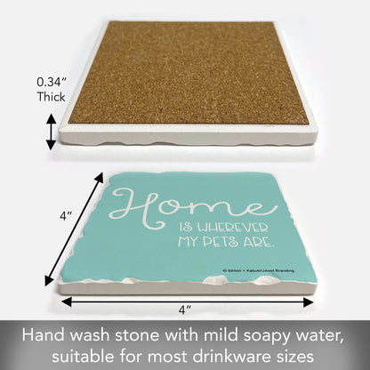 Thirstystone My Pets Single Tumbled Tile Stone Coaster with Protective Cork Backing Manufactured in The USA 4" Square, Artistic, Easily Wipes Clean