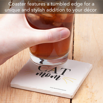 Thirstystone Cat Mom Single Tumbled Tile Stone Coaster with Protective Cork Backing Manufactured in The USA 4" Square, Artistic, Easily Wipes Clean