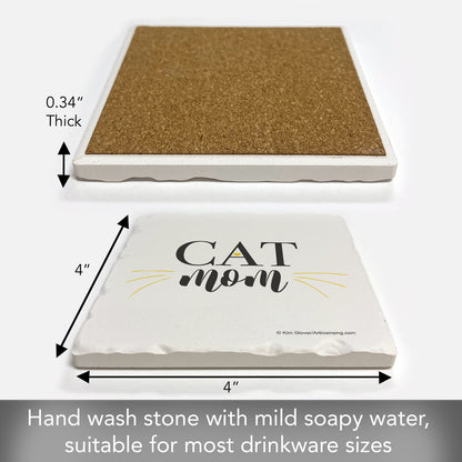 Thirstystone Cat Mom Single Tumbled Tile Stone Coaster with Protective Cork Backing Manufactured in The USA 4" Square, Artistic, Easily Wipes Clean