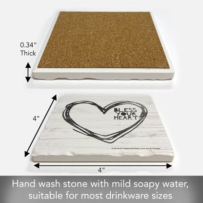 Thirstystone Bless Your Heart Single Tumbled Tile Stone Coaster with Protective Cork Backing Manufactured in The USA 4" Square, Artistic, Easily Wipes Clean
