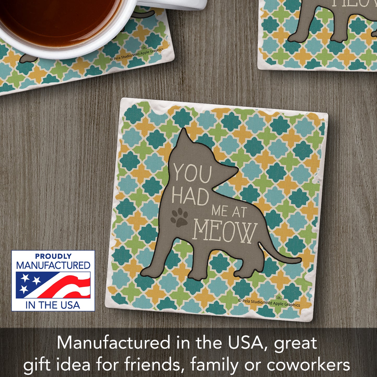 Thirstystone Had Me at Meow Single Tumbled Tile Stone Coaster with Protective Cork Backing Manufactured in The USA 4" Square, Artistic, Easily Wipes Clean