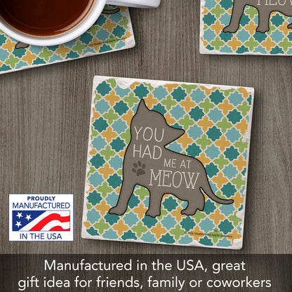 Thirstystone Had Me at Meow Single Tumbled Tile Stone Coaster with Protective Cork Backing Manufactured in The USA 4" Square, Artistic, Easily Wipes Clean