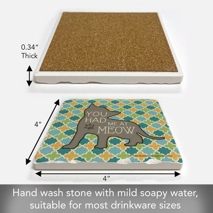 Thirstystone Had Me at Meow Single Tumbled Tile Stone Coaster with Protective Cork Backing Manufactured in The USA 4" Square, Artistic, Easily Wipes Clean