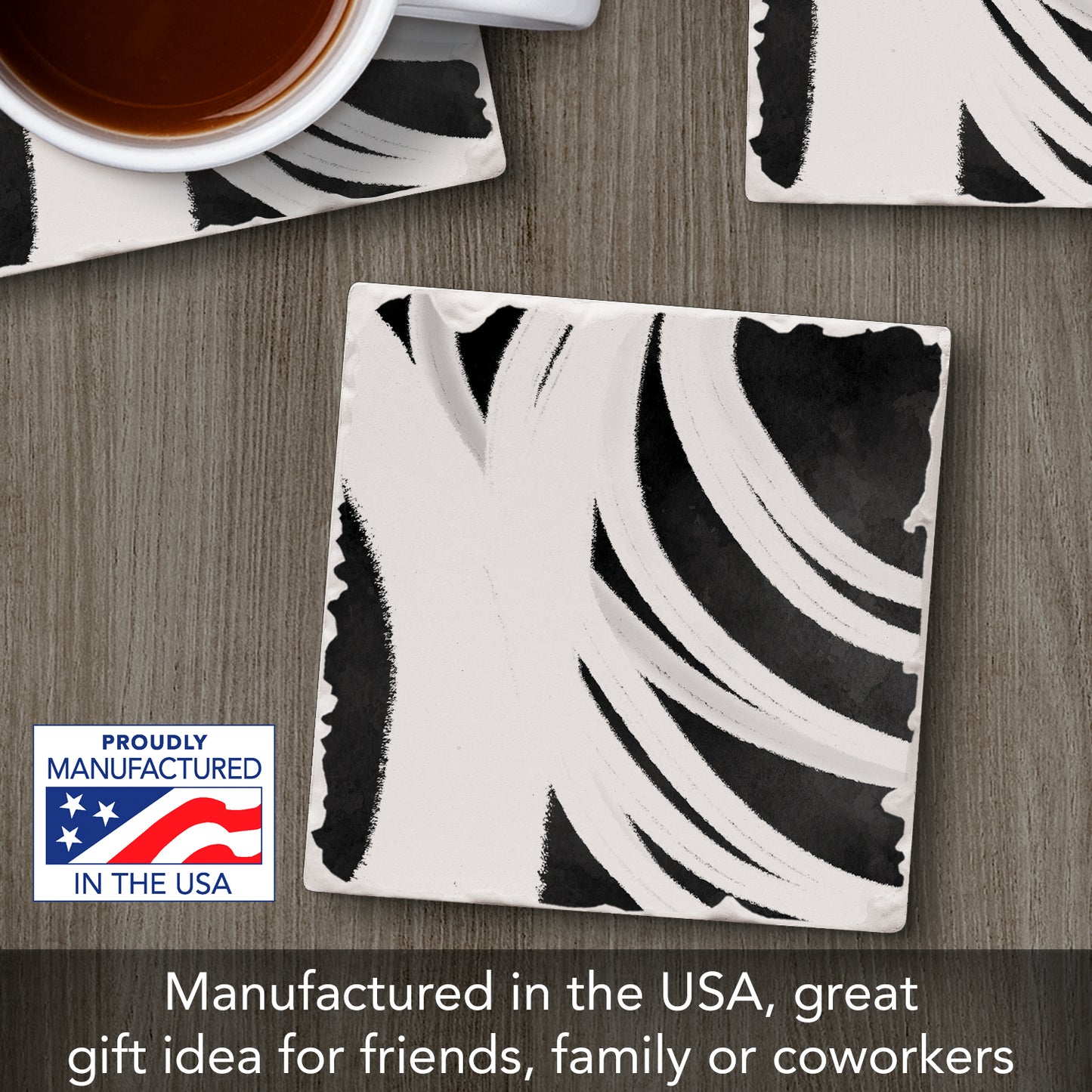 Thirstystone White Swipes Single Tumbled Tile Stone Coaster with Protective Cork Backing Manufactured in The USA 4" Square, Colorful, Artistic, Easily Wipes Clean