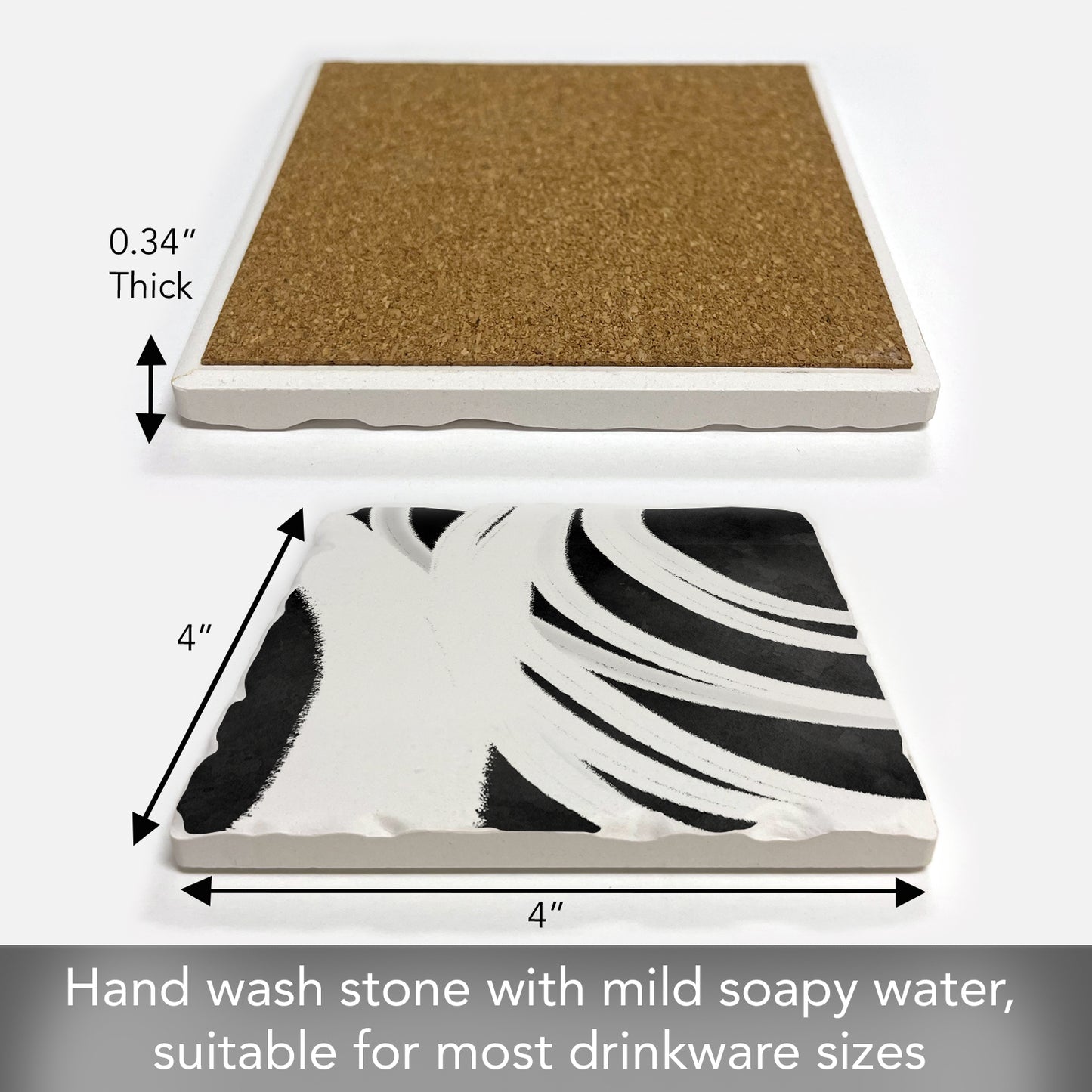 Thirstystone White Swipes Single Tumbled Tile Stone Coaster with Protective Cork Backing Manufactured in The USA 4" Square, Colorful, Artistic, Easily Wipes Clean