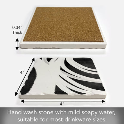 Thirstystone White Swipes Single Tumbled Tile Stone Coaster with Protective Cork Backing Manufactured in The USA 4" Square, Colorful, Artistic, Easily Wipes Clean