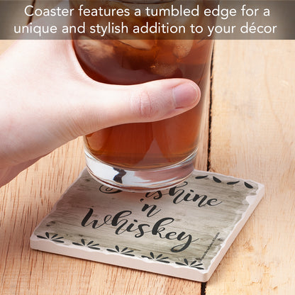 Thirstystone Sunshine & Whiskey Single Tumbled Tile Stone Coaster with Protective Cork Backing Manufactured in The USA 4" Square, Artistic, Easily Wipes Clean