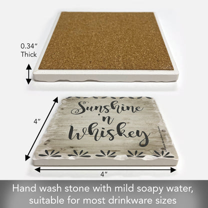 Thirstystone Sunshine & Whiskey Single Tumbled Tile Stone Coaster with Protective Cork Backing Manufactured in The USA 4" Square, Artistic, Easily Wipes Clean