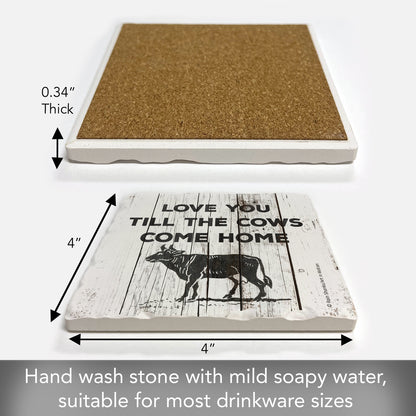 Thirstystone Until The Cows Come Home Single Tumbled Tile Stone Coaster with Protective Cork Backing Manufactured in The USA 4" Square, Artistic, Easily Wipes Clean