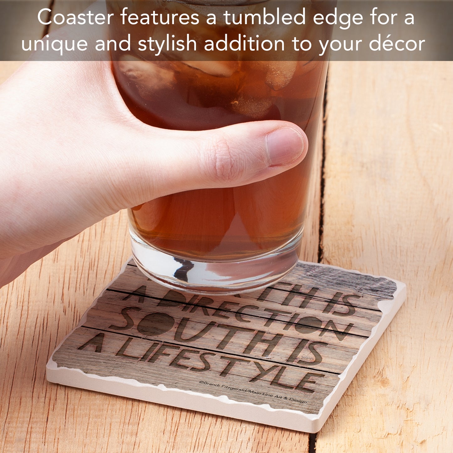 Thirstystone South Lifestyle Single Tumbled Tile Stone Coaster with Protective Cork Backing Manufactured in The USA 4" Square, Artistic, Easily Wipes Clean